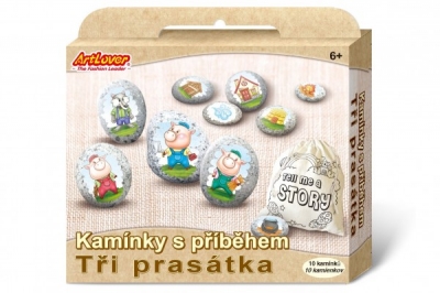 Kameny s příběhem se samolepkami Tři prasátka  kreativní sada  v krabičce 19x16x4cm