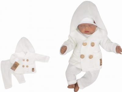 Z&amp;Z 2-dílná pletená soupravička, svetřík s knoflíky a kalhoty,  bílá, vel. 80 (9-12m)