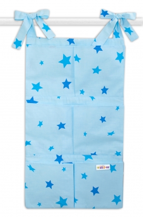 Bavlněný kapsář na postýlku Baby Nellys 6 kapes, Hvězdičky - modré Baby Nellys