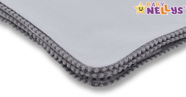 Baby Nellys Letní deka s mini bambulkami, jersey, 100 x 75 cm - šedá/šedý lem