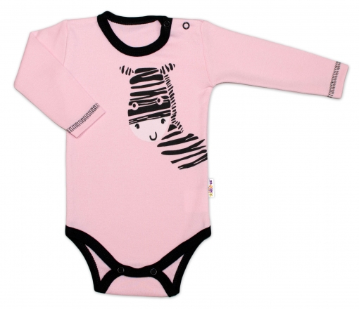 Baby Nellys Body dlouhý rukáv, růžové, Zebra, vel. 56