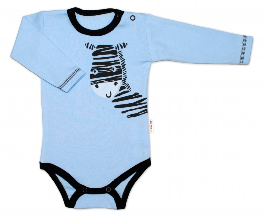 Baby Nellys Body dlouhý rukáv, modré, Zebra, vel. 80