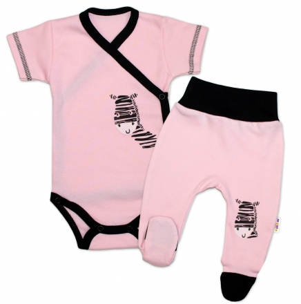 Baby Nellys 2-dílná sada body kr. rukáv + polodupačky, růžová - Zebra, vel. 56