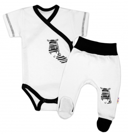 Baby Nellys 2-dílná sada body kr. rukáv + polodupačky, bílá - Zebra, vel. 56