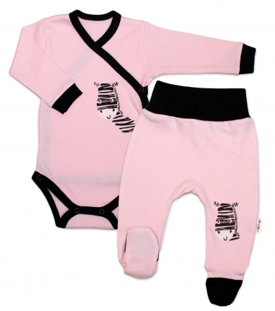 Baby Nellys 2-dílná sada body dl. rukáv + polodupačky, růžová - Zebra, vel. 56