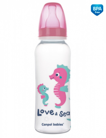 Canpol babies Lahvička s potiskem 250 ml Love&Sea - růžová Canpol Babies