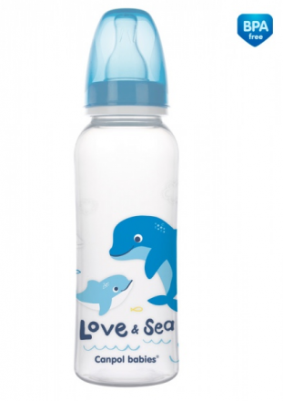 Canpol babies Lahvička s potiskem 250 ml Love&Sea - modrá Canpol Babies