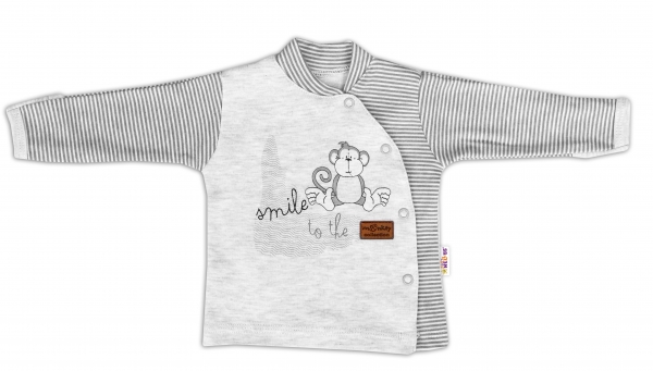 Baby Nellys Bavlněná košilka Monkey zapínání bokem - sv. šedý melírek, vel. 68