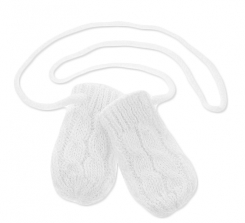 Zimní pletené kojenecké rukavičky se vzorem - bílé, Baby Nellys, vel. 56/68