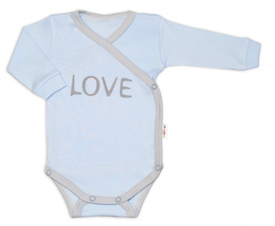 Body dlouhý rukáv Love - zapínání bokem, modré, vel. 68