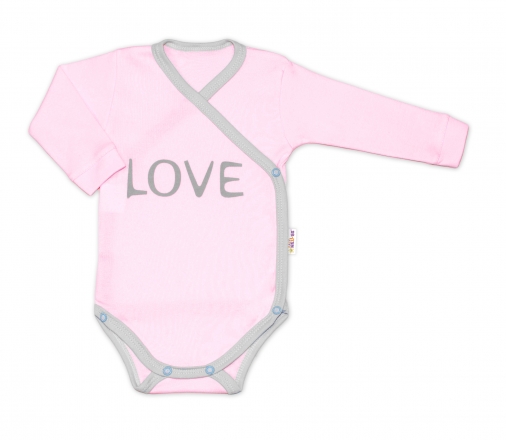 Body dlouhý rukáv Love - zapínání bokem, růžové, vel. 56