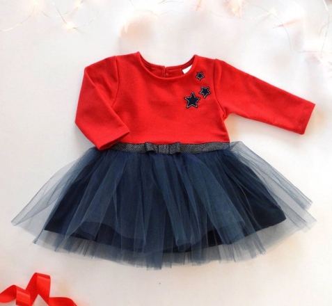Kojenecké Tutu šatičky K-Baby, Hvězdičky - červená/tm. modrá, vel. 74
