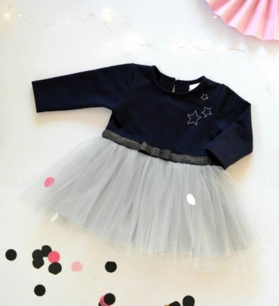 Kojenecké Tutu šatičky K-Baby, Hvězdičky - tm. modrá/šedá, vel. 86