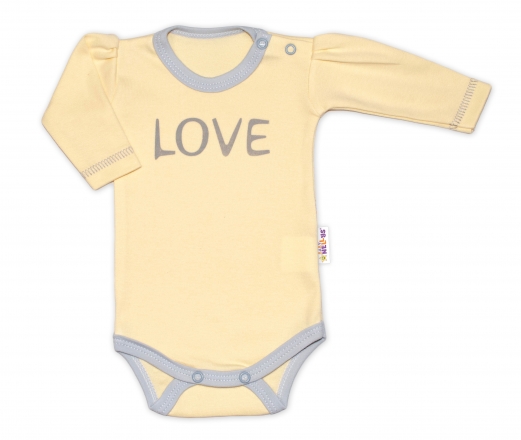 Baby Nellys Body dlouhý rukáv Love - žluté, vel. 56