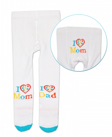 Bavlněné punčocháče Baby Nellys ® - I love Mom, I love Dad - bílé, 92/98