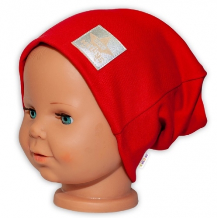 Baby Nellys Hand Made Dětská funkční čepice s dvojitým lemem - červená, vel. 110