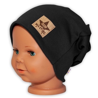 Baby Nellys Hand Made Dětská funkční čepice s dvojitým lemem - černá, vel. 110