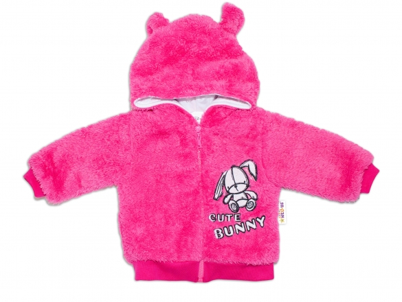 Zimní kabátek chlupáčková bundička s kapucí Cute Bunny Baby Nellys - malinová, vel. 62