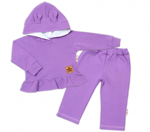 Dětská tepláková souprava s kapucí a oušky, lila, vel. 86