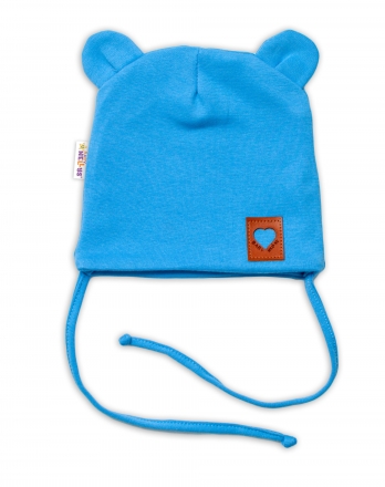 Bavlněná dvouvrstvá čepice s oušky na zavazování TEDDY - modrá, Baby Nellys