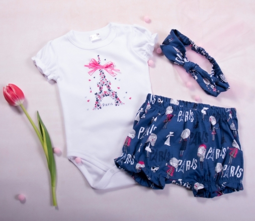 K-Baby 3dílná dětská sada, body s kr. rukávem, kraťásky, čelenka Love Paris, granát K-Baby 3dílná dětská sada, body s kr. rukávem, kraťásky, čelenka Love Paris, granát