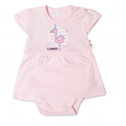 Baby Nellys Bavlněné kojenecké sukničkobody, kr. rukáv, Flamingo - sv. růžové, vel. 80
