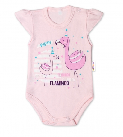 Baby Nellys Bavlněné kojenecké body, kr. rukáv, Flamingo - sv. růžové