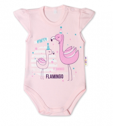 Baby Nellys Bavlněné kojenecké body, kr. rukáv, Flamingo - sv. růžové, vel. 62