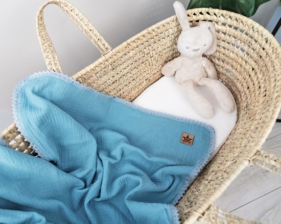 Baby Nellys Luxusní dvouvrstvá mušelínová dětská deka, 75 x 100 cm, modrá