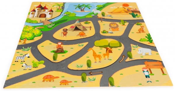 Dětské pěnové puzzle 93,5x93,5cm, hrací deka, podložka na zem Safari, 9 dílů, ECO Toys