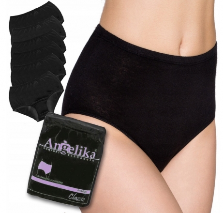 Bavlněné kalhotky Angelika s vysokým pasem, 6ks v balení, černé, vel. XXL