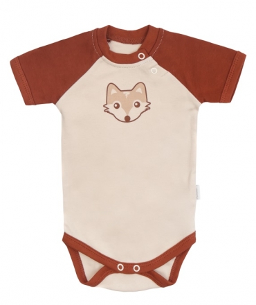 Mamatti Dětské body kr. rukáv, Baby Fox - béžová/hnědá, vel. 86