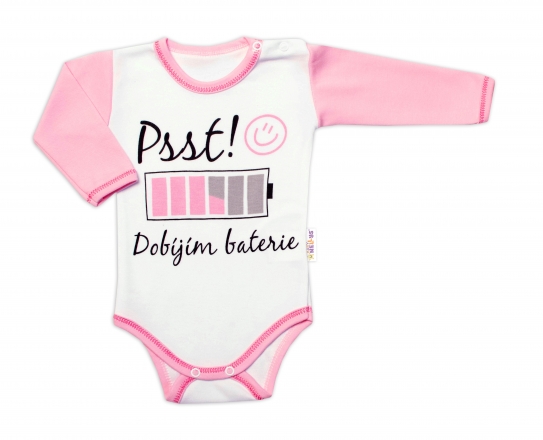 Baby Nellys Body dlouhý rukáv s vtipným textem , Psst! Dobíjím baterie, holka, vel. 80 Baby Nellys Body dlouhý rukáv s vtipným textem , Psst! Dobíjím baterie, holka, vel. 80