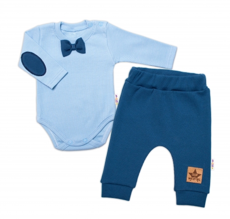 Baby Nellys 2-dílná kojenecká sada, body dl.rukáv s motýlkem, tepláčky Honzík, modrá, Baby Nellys 2-dílná kojenecká sada, body dl.rukáv s motýlkem, tepláčky Honzík, modrá,