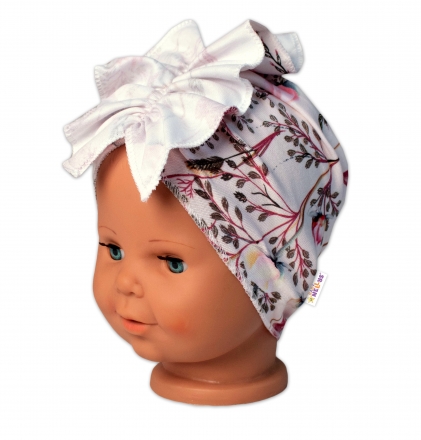 BABY NELLYS Dětská čelenka Turban Motýlci, růžová, vel. 12-24 m