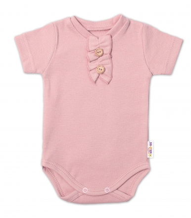 Baby Nellys  Kojenecké žebrované body s knoflíčky kr. rukáv, Girl - pudrové, vel. 80