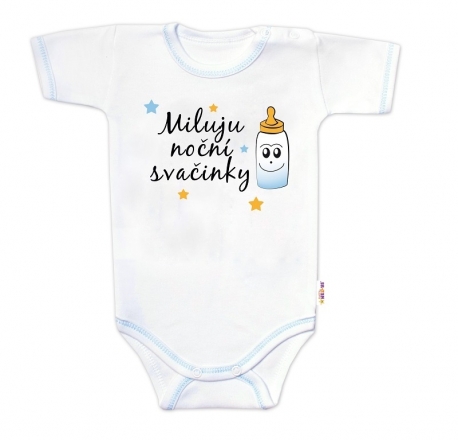 Body krátký rukáv s vtipným textem Baby Nellys, Miluju noční svačinky, vel. 80, kluk