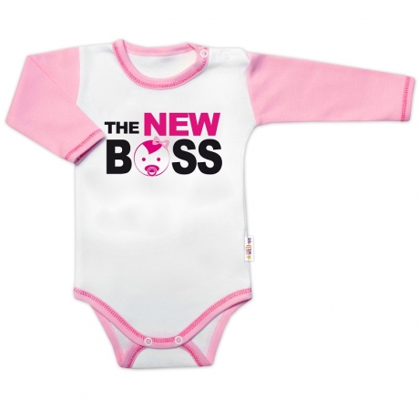 Body dlouhý rukáv s vtipným textem Baby Nellys, The New Boss, vel. 68, holka