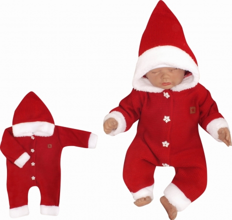 Z&amp;Z Dětský pletený overálek s kapucí Baby Santa, červený, vel. 68