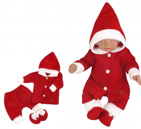 Z&amp;Z 3-dílná pletená souprava, kabátek, kalhoty a botičky Baby Santa, červená, vel. 80