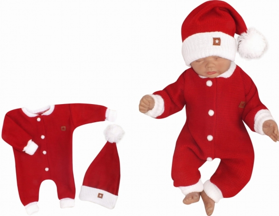 Z&amp;Z 2-dílná sada Pletený overálek + čepička Baby Santa, červený, vel. 68