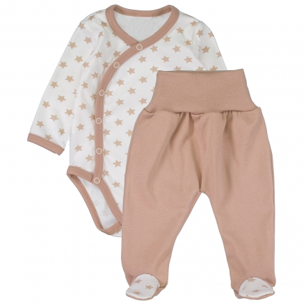 Body dlouhý rukáv zap. bokem+polodupačky Star Baby - béžový, vel. 62 Body dlouhý rukáv zap. bokem+polodupačky Star Baby - béžový, vel. 62