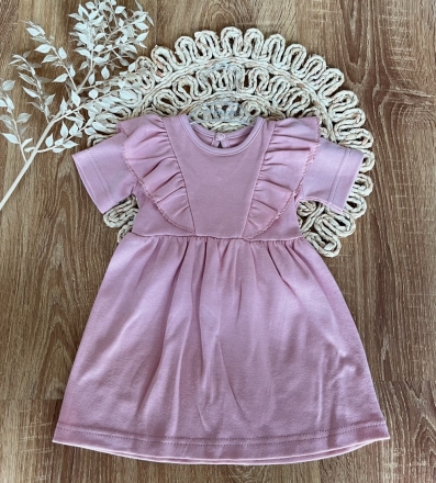 Bavlněné šaty s řasením, kr. rukáv, Puntík, Mamatti, růžové, vel. 104/110