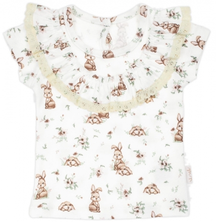 Tričko bavlna, krátký rukáv s volánky, Nicol, Bunny - krémové, vel. 116