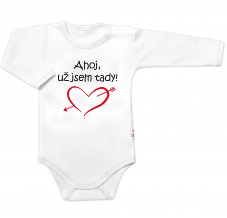 Baby Nellys Body dlouhý rukáv Ahoj už jsem tady!, , bílé, vel. 80 Baby Nellys Body dlouhý rukáv Ahoj už jsem tady!, , bílé, vel. 80