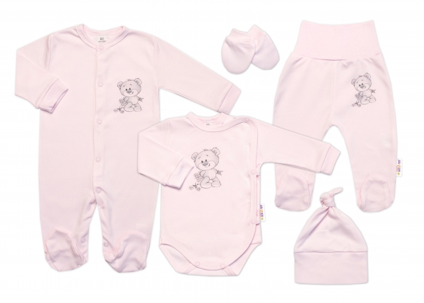 Baby Nellys Soupravička do porodnice pro miminko, 5D, Little Teddy, růžová, vel. 62