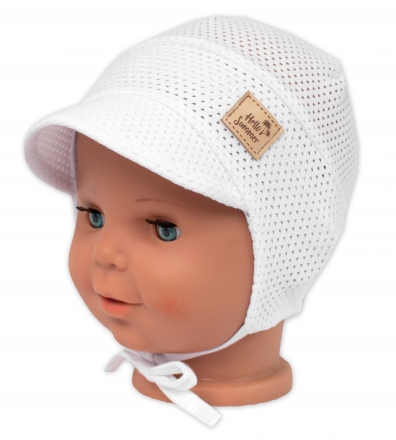 Dětská síťkovaná čepička s kšiltem na zavazování, Hello Summer Baby Nellys, bílá,vel.68/74