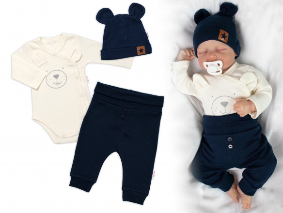 Zavinovací body dl.rukáv, tepláčky a čepička Little Bear, Baby Nellys, granát, vel. 56