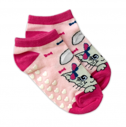 Dětské ponožky s ABS Kočka, vel. 31/34 - sv. růžové