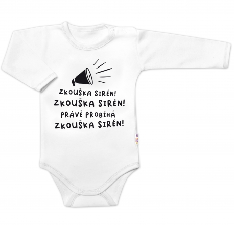 Body dlouhý rukáv Zkouška sirén, Baby Nellys, bílé, vel. 62